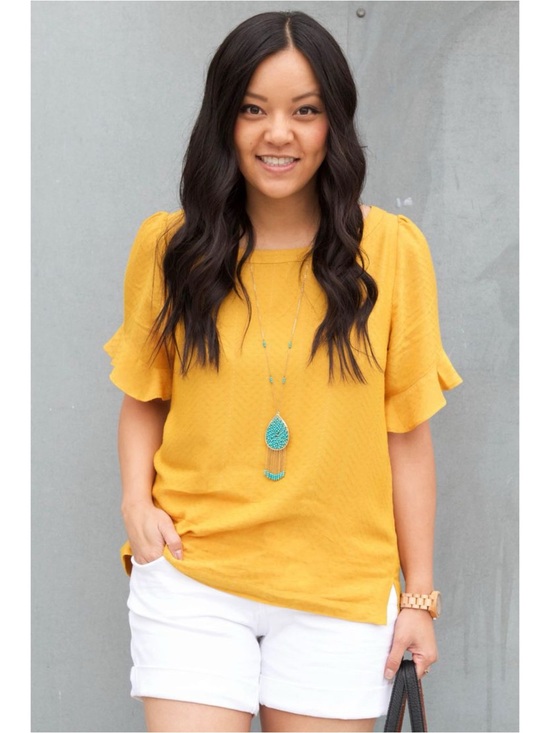 LuLaRoe Tops - LuLaRoe Bright Mustard Flutter Sleeve Top